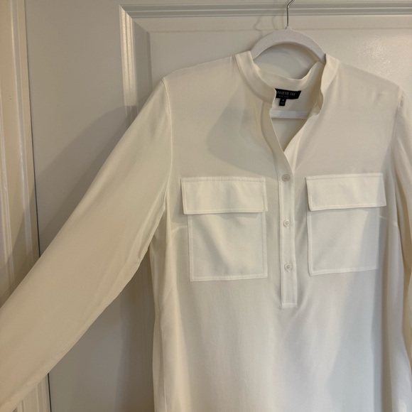 Lafayette 148 New York White Crepe Silk Blouse with Pockets - Picture 4 of 12